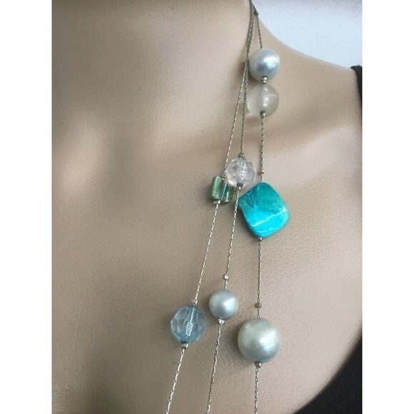 Multi Strand Blue Green Shell Necklace - Picture 4 of 4